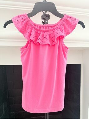 Gymboree Bright Pink Eyelet Ruffle Tank Top- Sz 7
